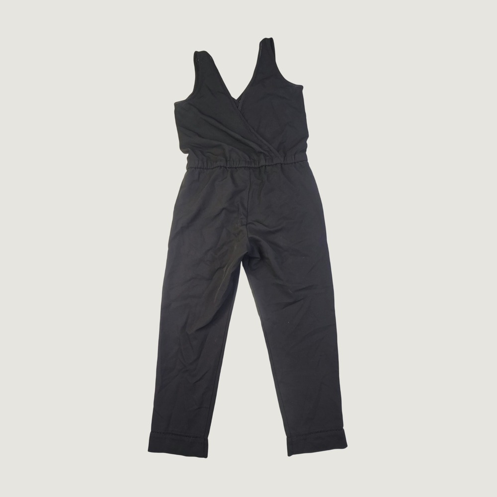 Sensemill Women's Medium Sleeveless V-Neck Jumpsuit M Black Surplice Trim Hem B7